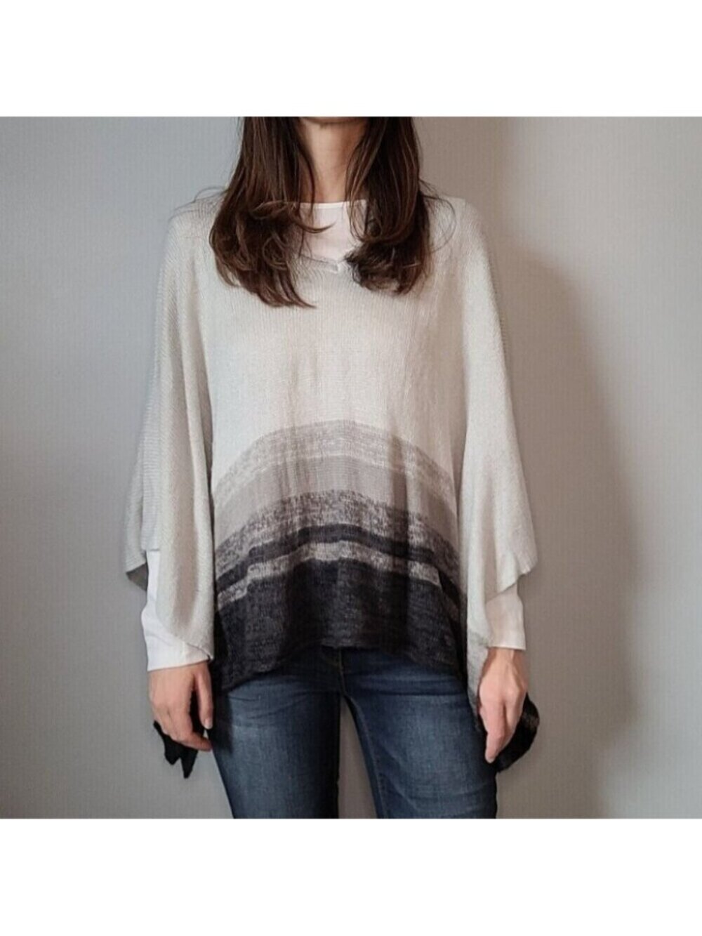 💘Sonoma Gray/Black Stripe Lightweight Poncho Women's Size S-M